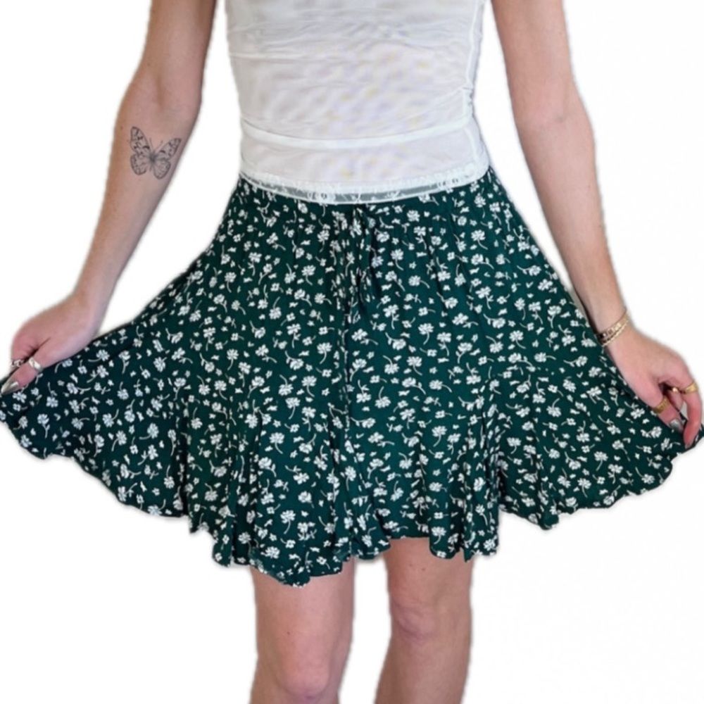 Princess Polly Green Skater Mini Skirt with Ruffles